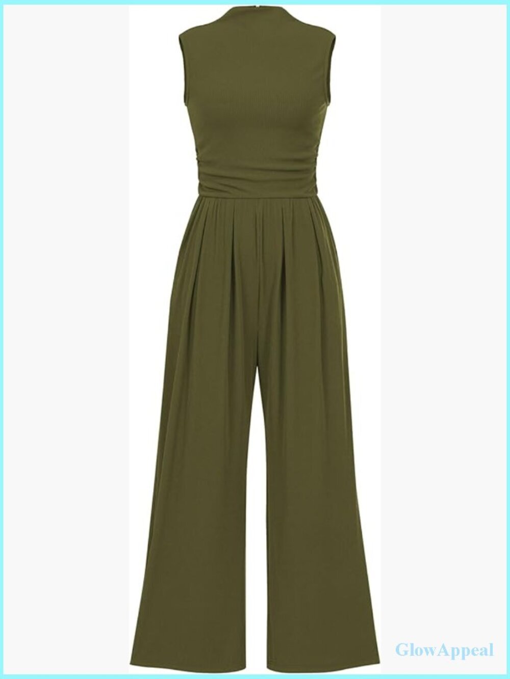 Sleeveless Mock Neck Wide Leg Jumpsuit with Pockets